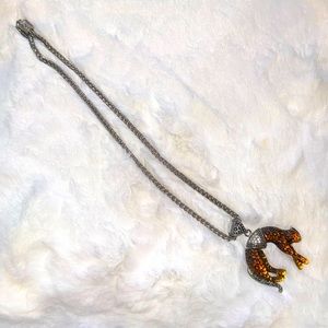 Vintage Cheetah Necklace Silver with Crystals 24"